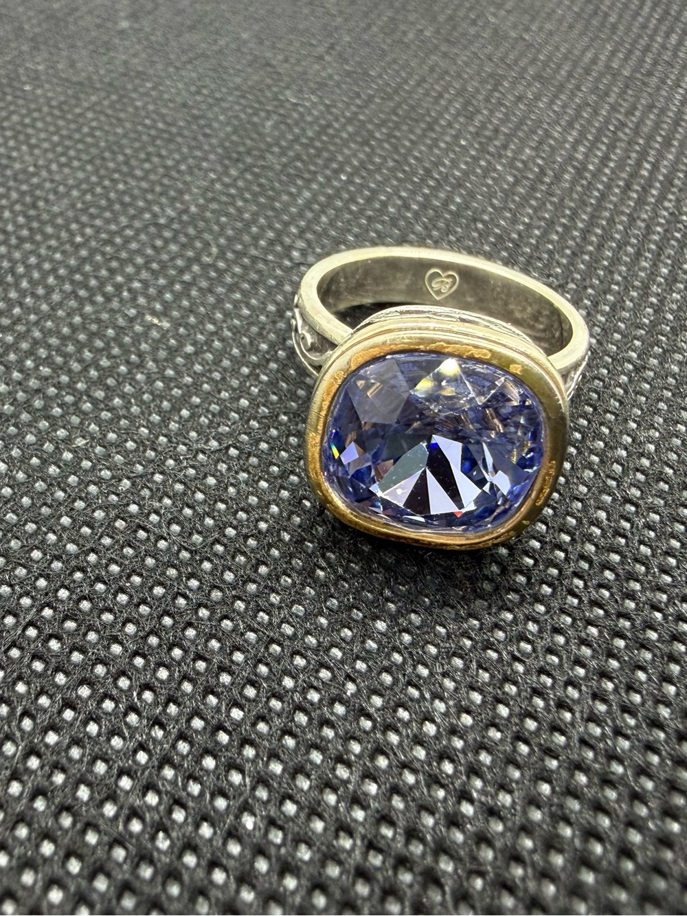Brighton Silver Ring with Blue Crystal and Gold-Tone Bezel